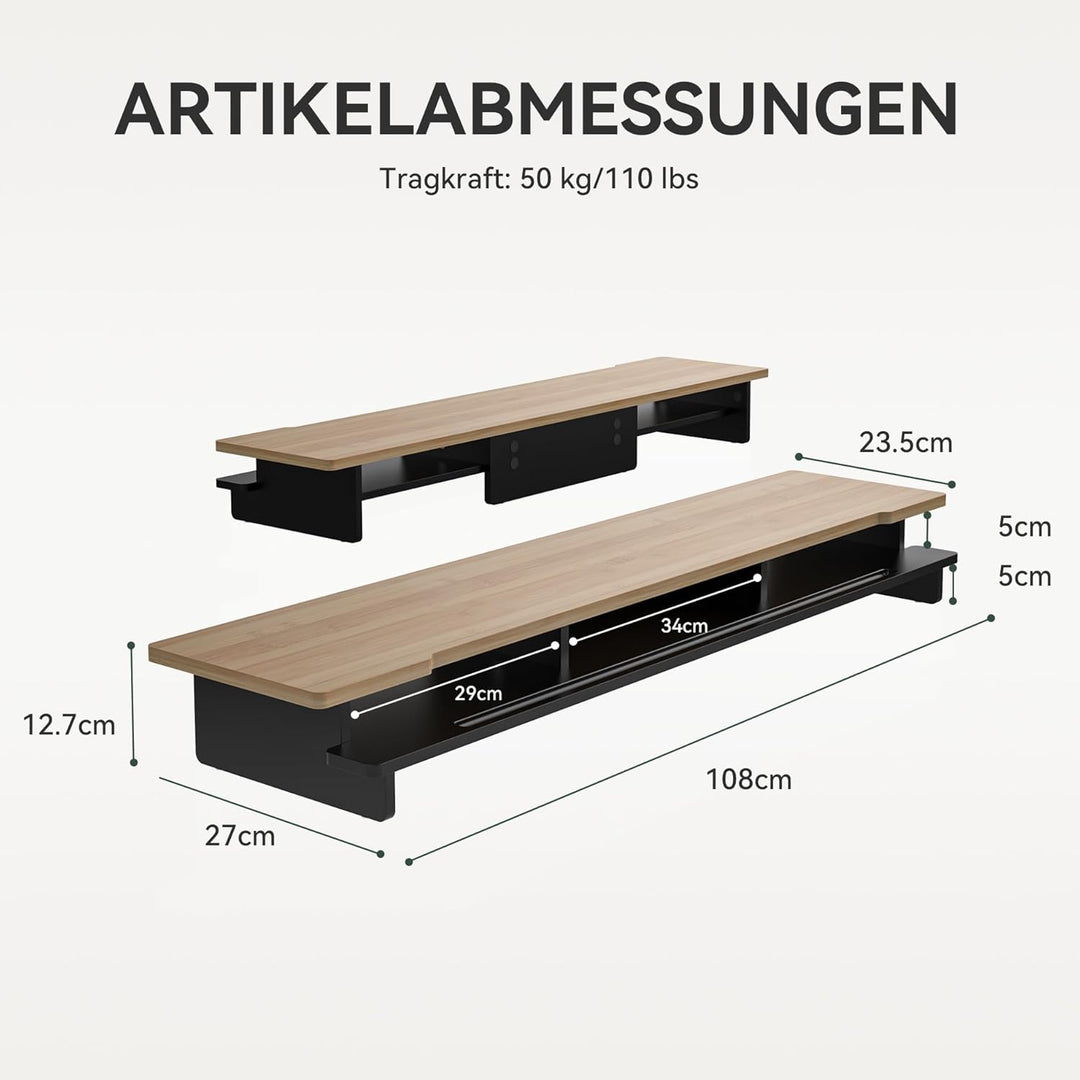 Monitorständer Dual-Monitorständer für Schreibtisch, Holzregal für Schreibtisch mit Aufbewahrungsorg
