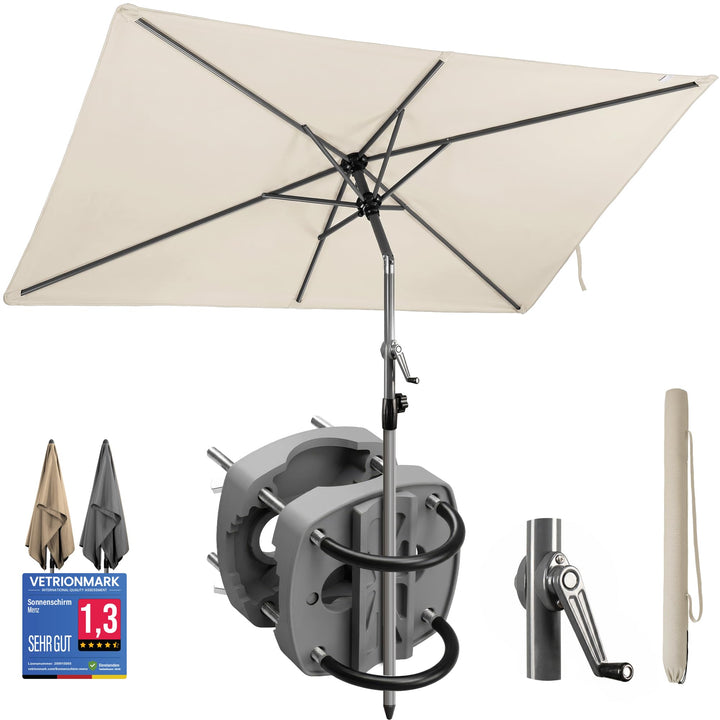 4smile SunnyShade Sonnenschirm Balkon mit Halterung im 3-er-Set, UV 50+, 210x140 cm, Beige, Balkonsc
