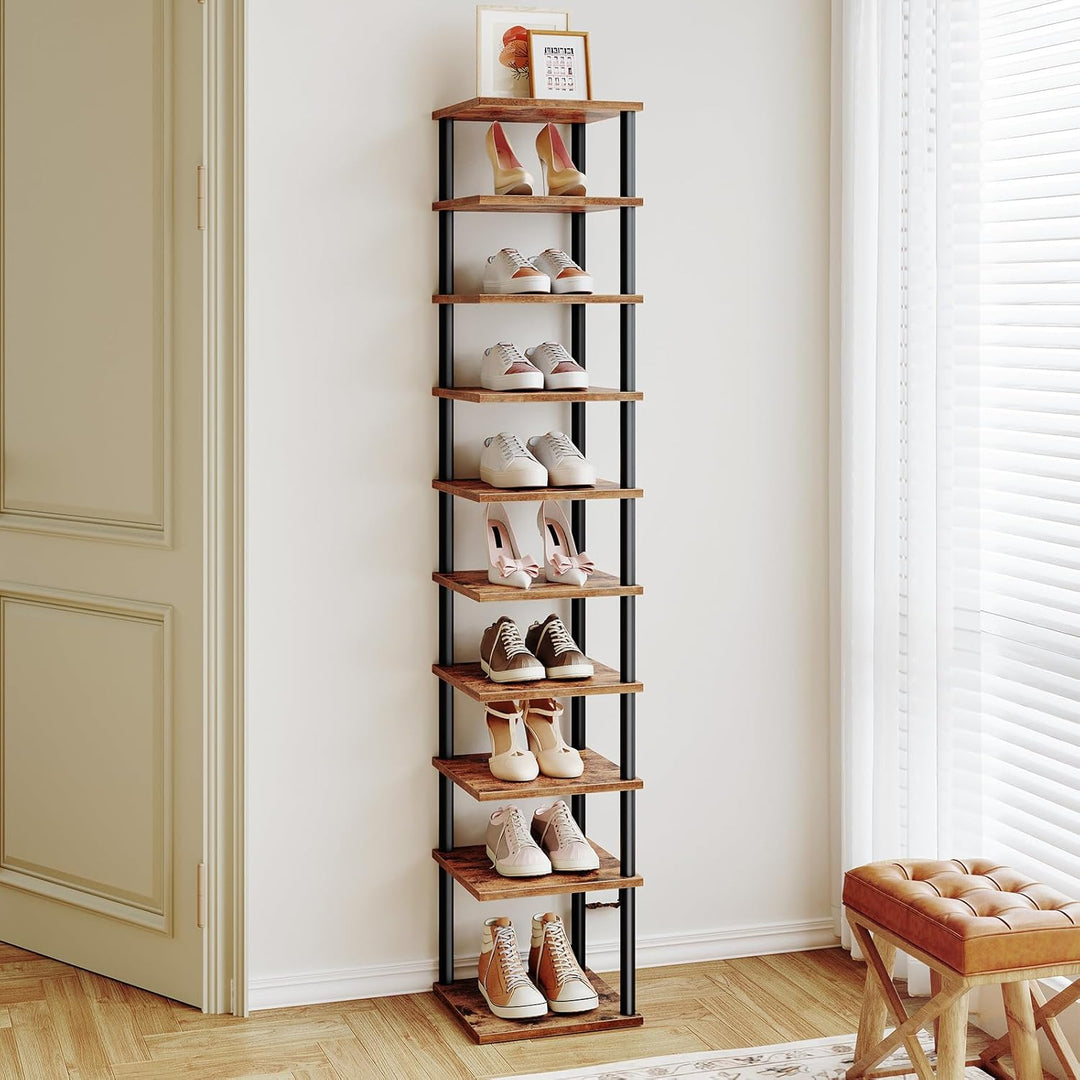 HOOBRO Schuhregal, 10-lagiges Eckschuhregal, schmales Schuhablage, Schuhschrank, Schuhständer, Flur,