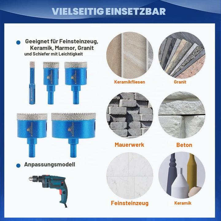 Diamantbohrer Fliesenbohrer Set - BRSCHNITT Diamantbohrer für Keramik, Granit, Porzellan, Fliesen, F