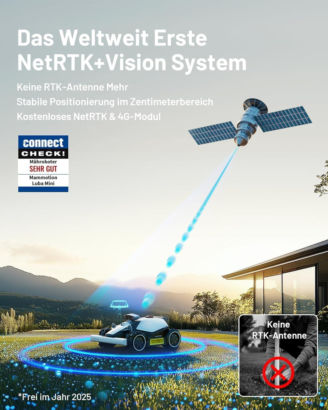 MAMMOTION LUBA mini AWD 800 Mähroboter ohne Begrenzungskabel, NetRTK+Vision, Keine RTK-Antenne erfor