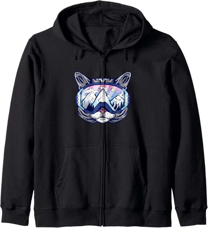 Katze mit Skibrille Schifahren Design für Skifahrer Kapuzenjacke