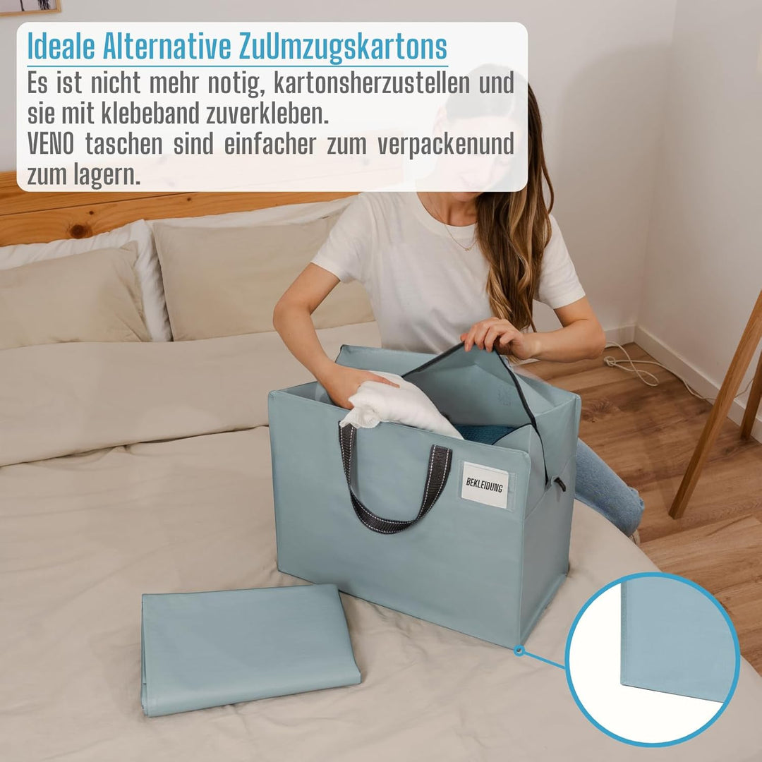 VENO 50 Liter Extra Gross Aufbewahrungstasche mit starke Griffe und Reissverschlüssen für Umzug, Cam