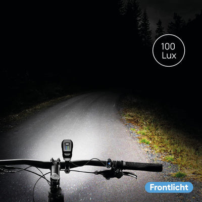 FISCHER Fahrrad LED-Frontlicht 100 Lux Fernlicht, mit Sensormodus, spritzwassergeschütztes Gehäuse,