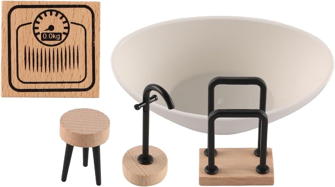 Sarini Puppenhaus Badezimmer Set Miniatur Simulation Modell Toilette Badewanne Holz Badezimmer Schra