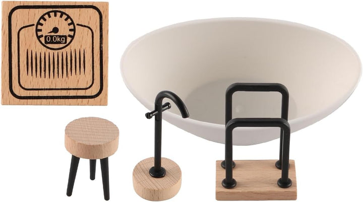 Sarini Puppenhaus Badezimmer Set Miniatur Simulation Modell Toilette Badewanne Holz Badezimmer Schra