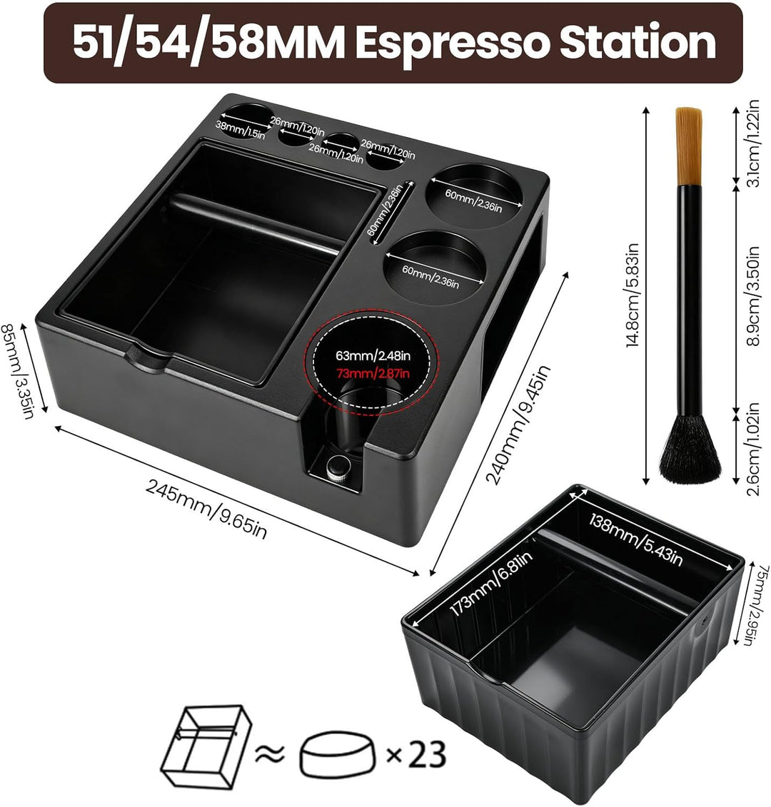 Espresso Tamperstation 51-54-58mm Tamperstation mit Abklopfbehälter 8-in-1 Coffee Tamping Station Sc