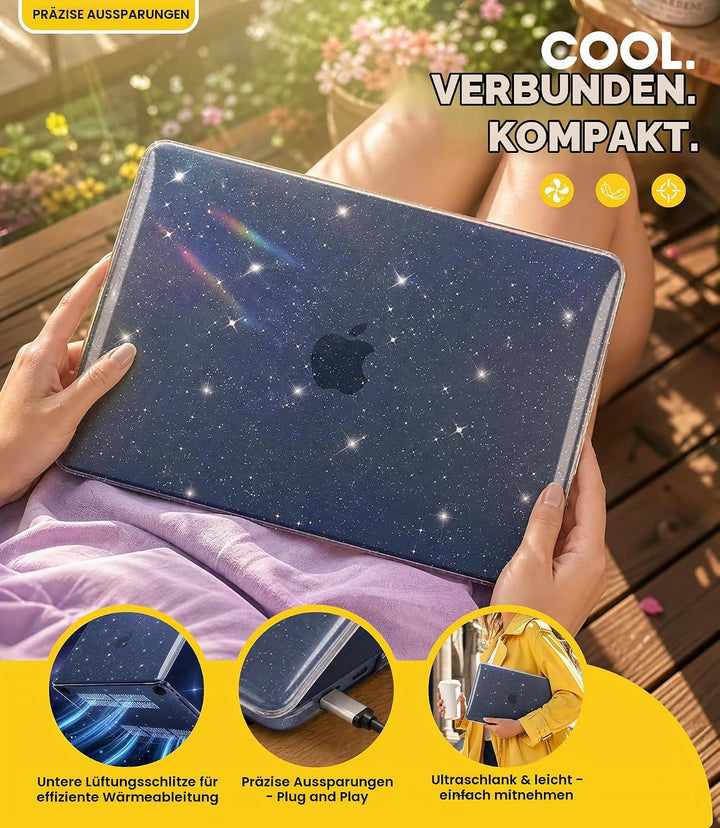 NEWZEROL Hülle + 3 Stück Schutzfolie Kompatibel für MacBook Neo, Glitzer Hülle + Gehärtetes Glas + T