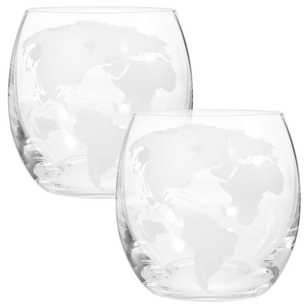DOITOOL 2 Stück Whiskygläser Neuheit Getränkegläser Rum Felsen Glas Klarglas Cocktailbecher Weltkart
