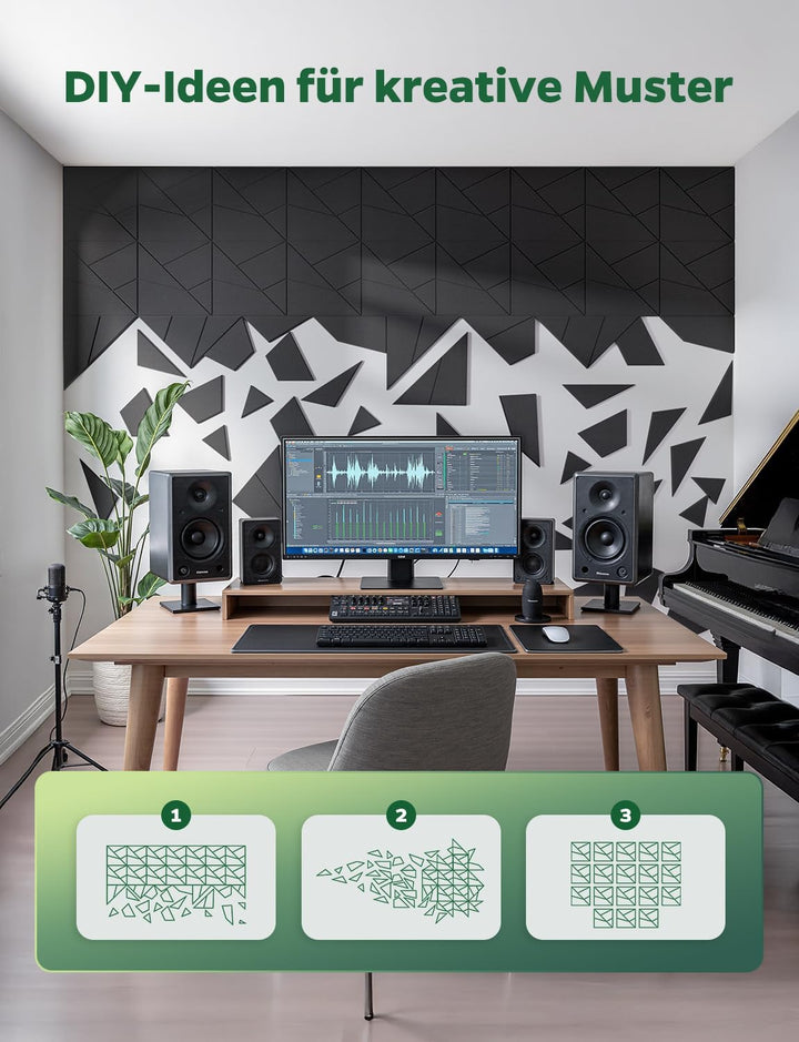 18 Stück Akustikplatten Selbstklebend, Akustik Schallabsorber Panels für Wand & Gaming Zimmer mit Li