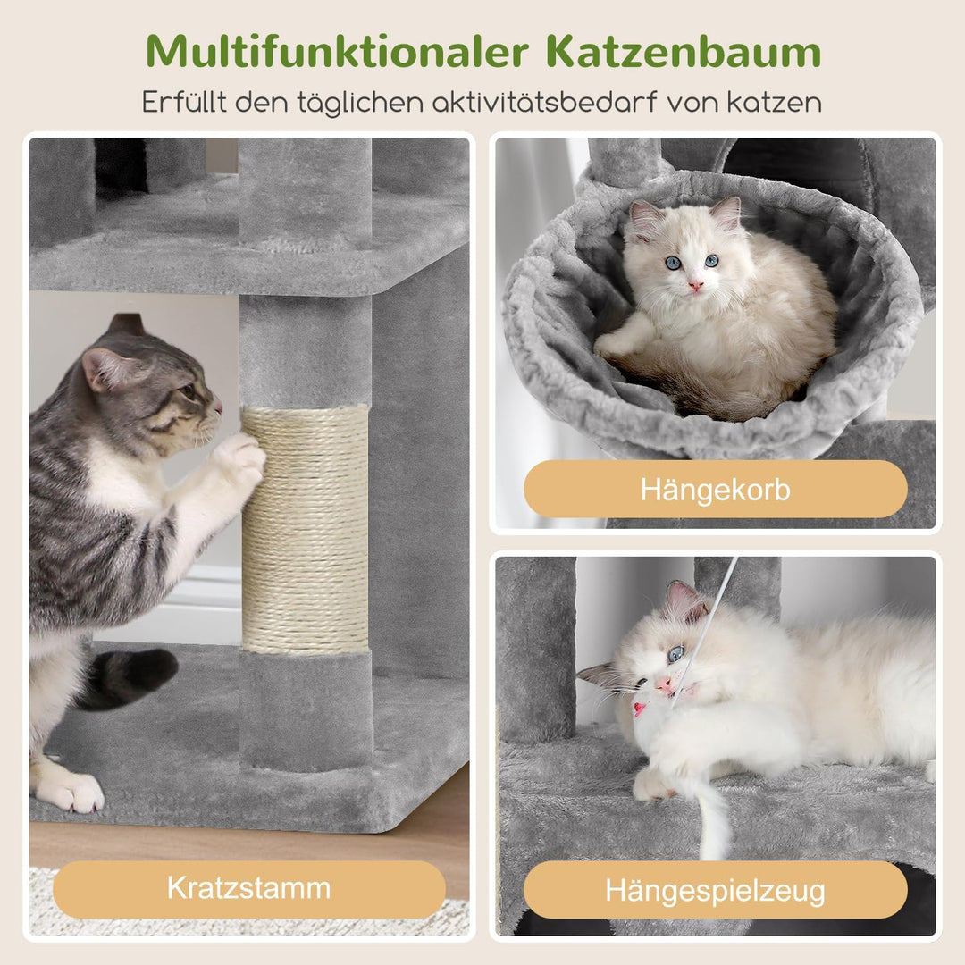 Globlazer Kratzbaum Stabil Passform Ecke hoch 168 cm mit 3 Katzenhäus, Grosse Gepolsterte Plattform,