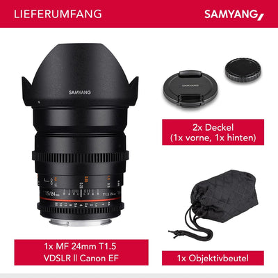 Samyang 24/1,5 Objektiv Video DSLR II Canon EF manueller Fokus Videoobjektiv 0,8 Zahnkranz Gear, Wei