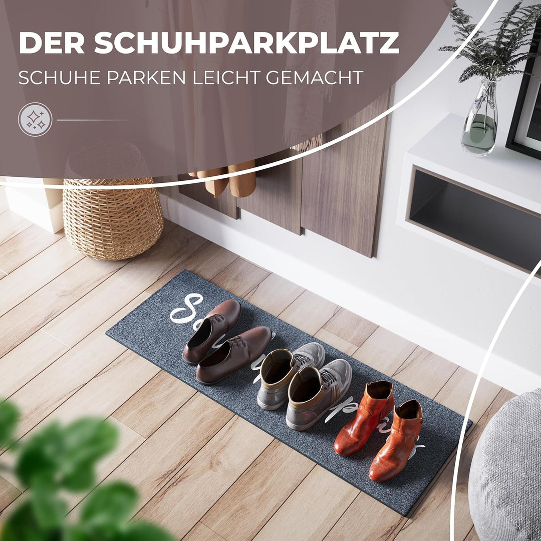 Schuhparkplatz Fussmatte 100x35cm Grau I Waschbare & rutschfeste Indoor-Schuhmatte & Abtropfmatte I
