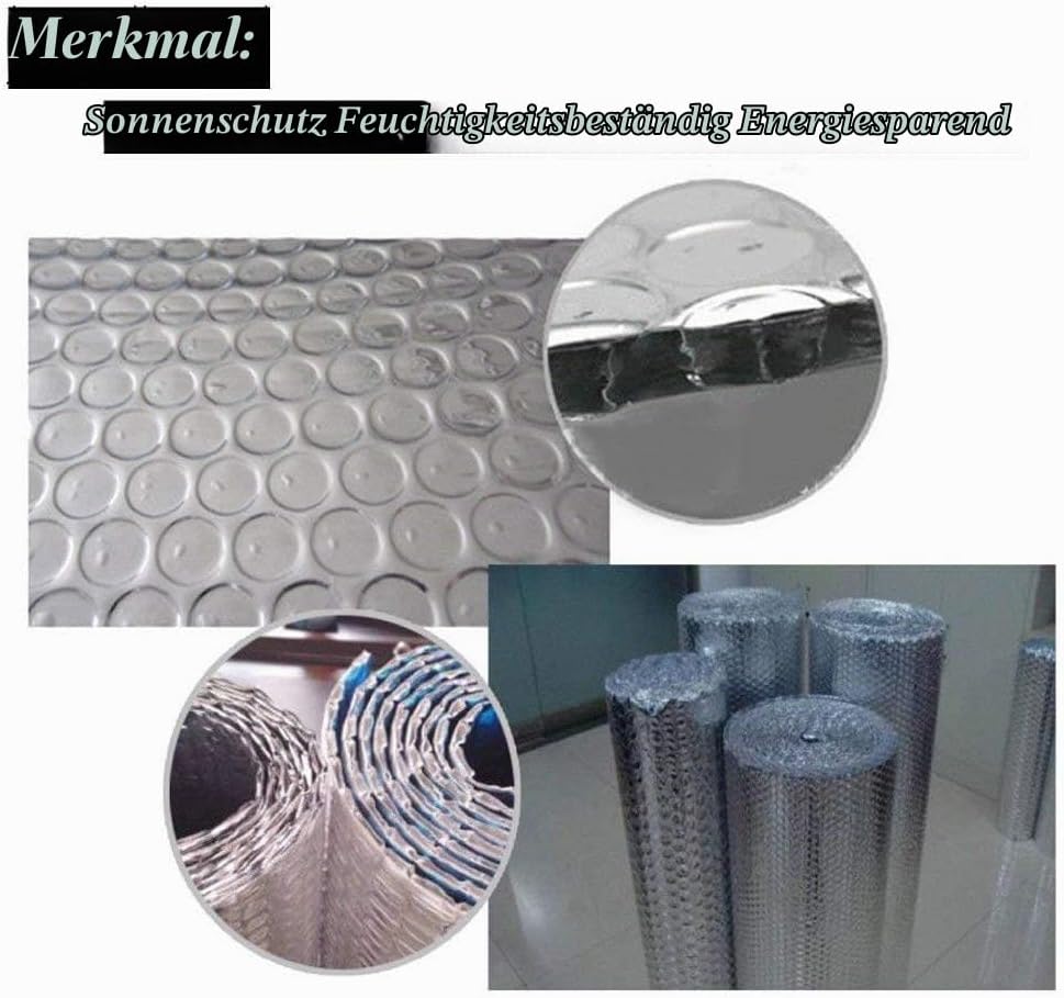 Dripex Aluminisierte Isolierfolie Dämmfolie Doppelte Alu-Luftpolsterfolie Dachisolierung 3-4mm Isoli