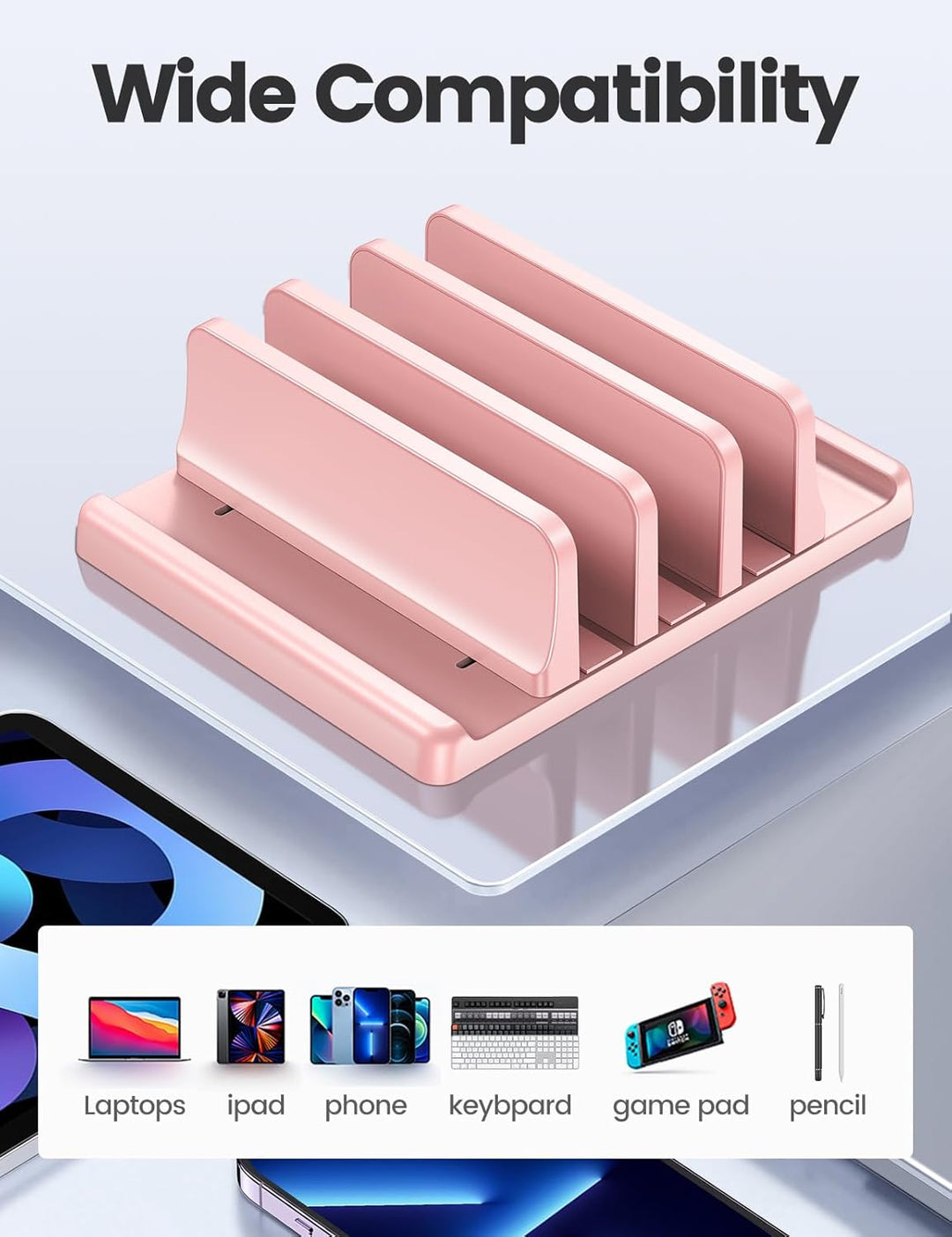 VAYDEER Vertikaler Laptopständer - Platzsparend & Verstellbar, 5-in-1, 3 Steckplätze, für MacBook, N
