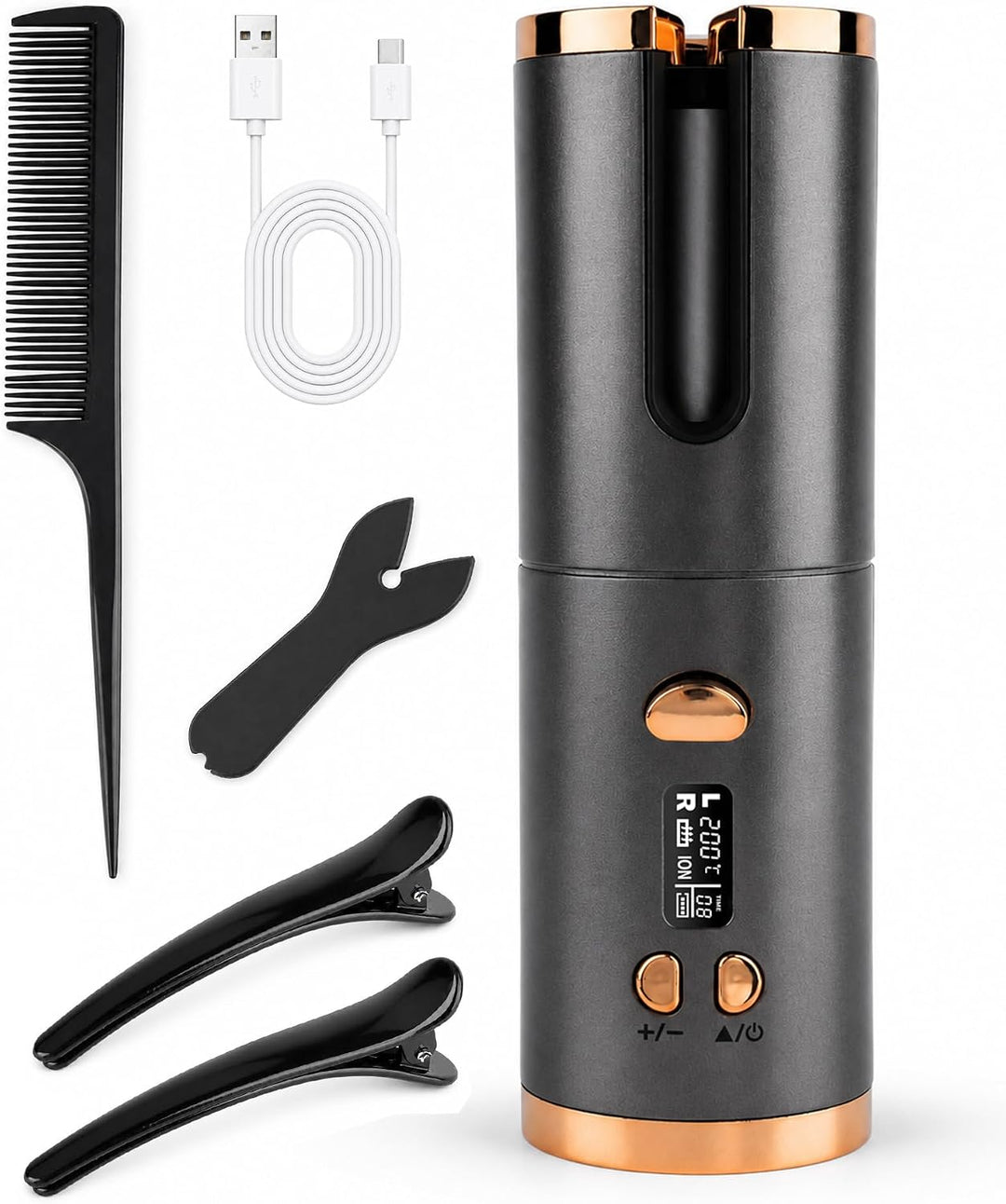 Automatischer Lockenstab Kabellos, Lockenwickler Akku mit Keratin | Welleneisen mit 6 Temperaturen &amp;
