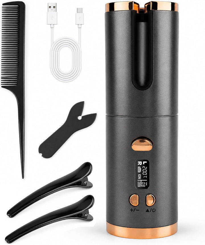 Automatischer Lockenstab Kabellos, Lockenwickler Akku mit Keratin | Welleneisen mit 6 Temperaturen &amp;