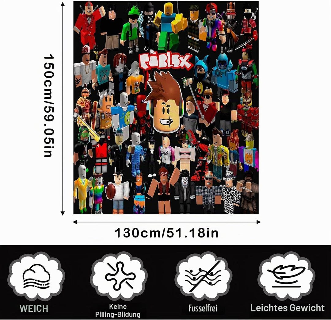 PQKL-party Roblx Decke Bettwäsche Roblx Decke Geschenk, 130 * 150cm Mehrzweck-Flanelldecke für Sofa,