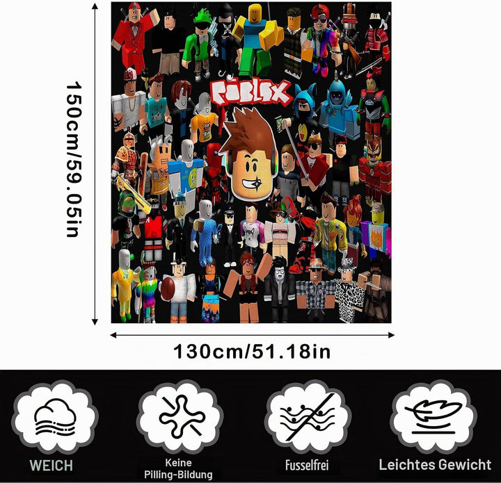 PQKL-party Roblx Decke Bettwäsche Roblx Decke Geschenk, 130 * 150cm Mehrzweck-Flanelldecke für Sofa,