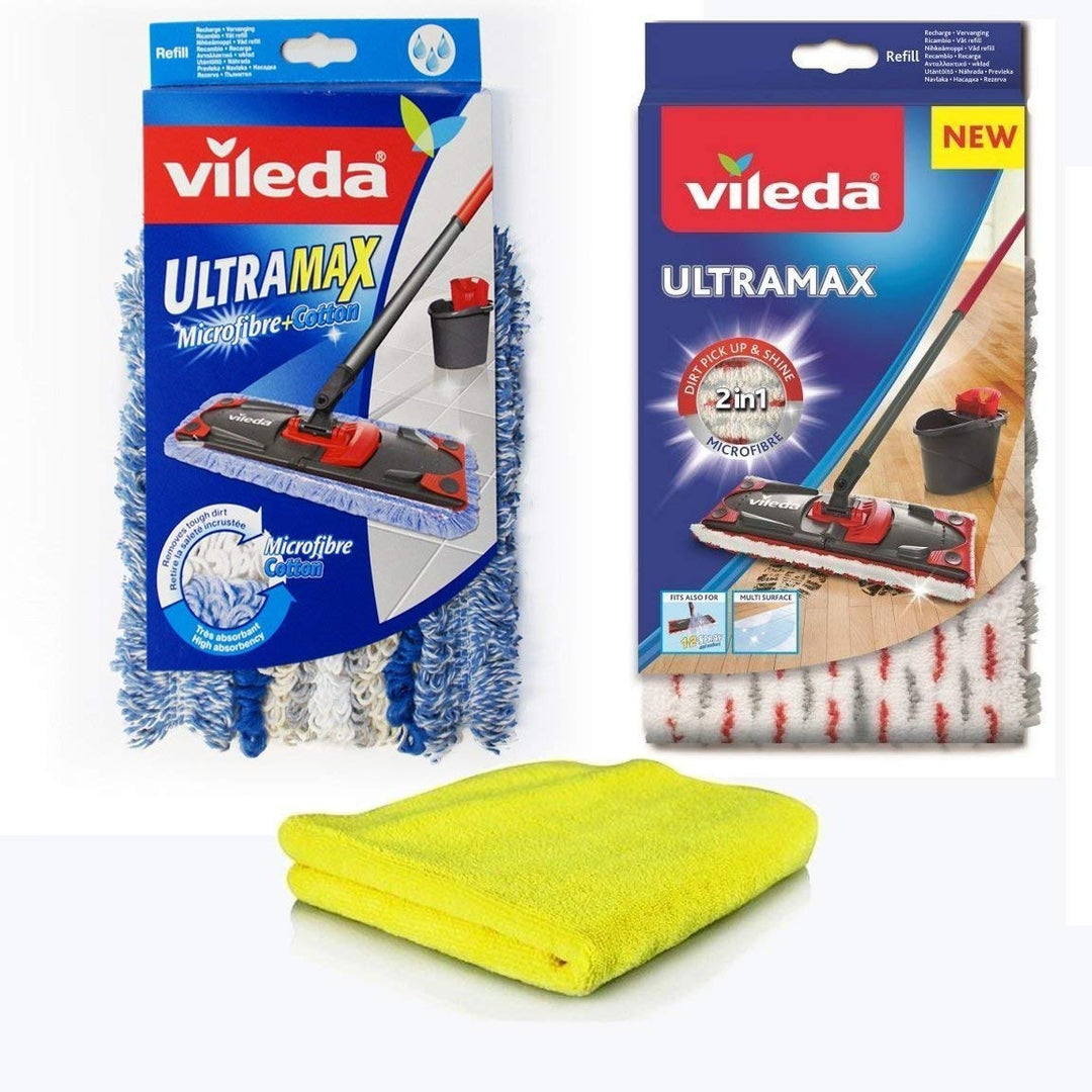 SILUK Vileda Ersatzbezüge UltraMax Microfibre Microtuch I 2X Wischbezüge Vileda Microfaser + Baumwol