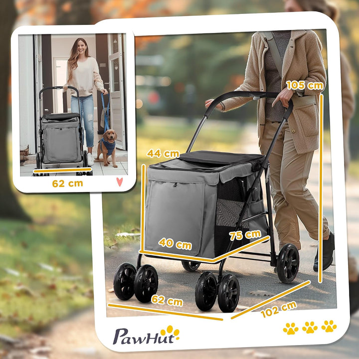 PawHut Hundewagen, Faltbarer Hundebuggy, Hundetrolley mit Kissen, Katzenbuggy bis 20 kg, Katzenwagen