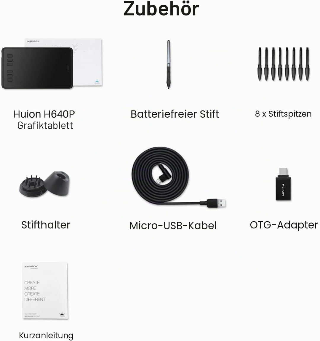 Huion H640P 8192 Drucksensitivität Grafiktablett mit batterielosem Stift und 6 anpassbaren Funktions