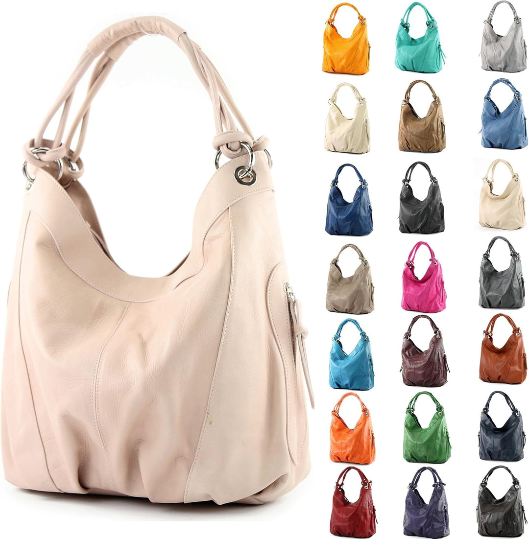 modamoda de - Z18 - ital Damenhandtasche aus Leder/Nappaleder Rosabeige2021, Rosabeige2021