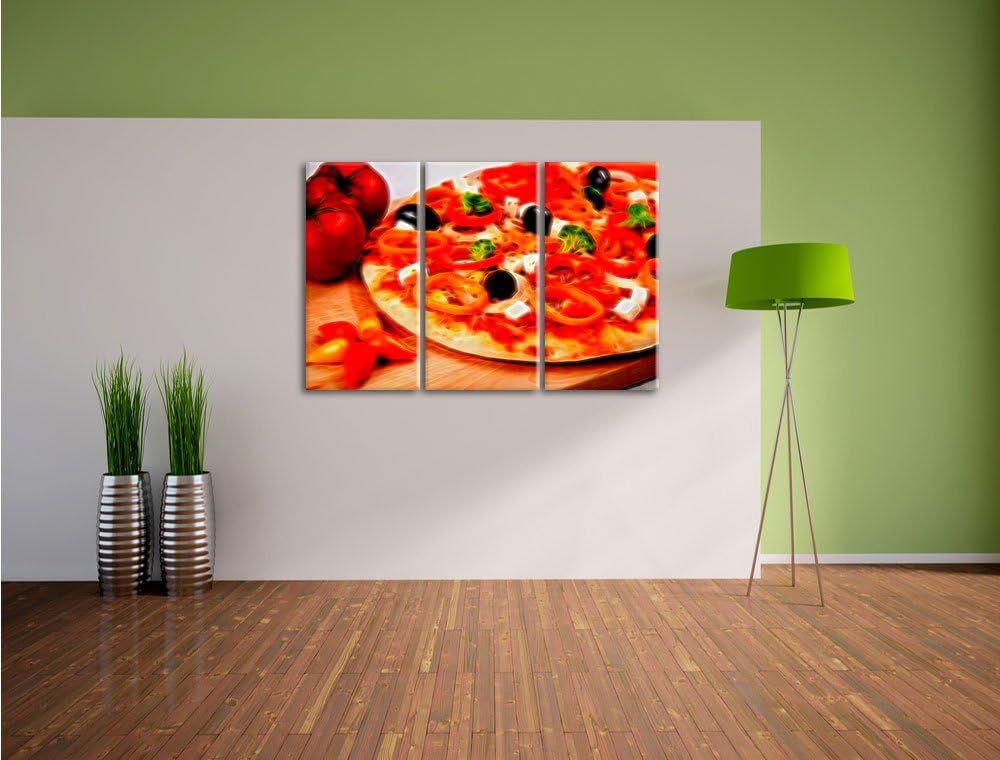 Pixxprint italienische Pizza als Leinwandbild/Grösse: 3 Teilig (120x80) cm/Wandbild/Kunstdruck/ferti