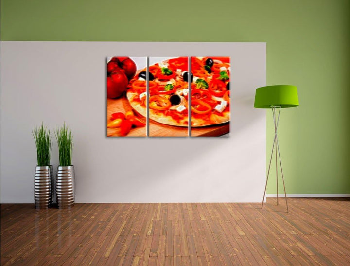 Pixxprint italienische Pizza als Leinwandbild/Grösse: 3 Teilig (120x80) cm/Wandbild/Kunstdruck/ferti