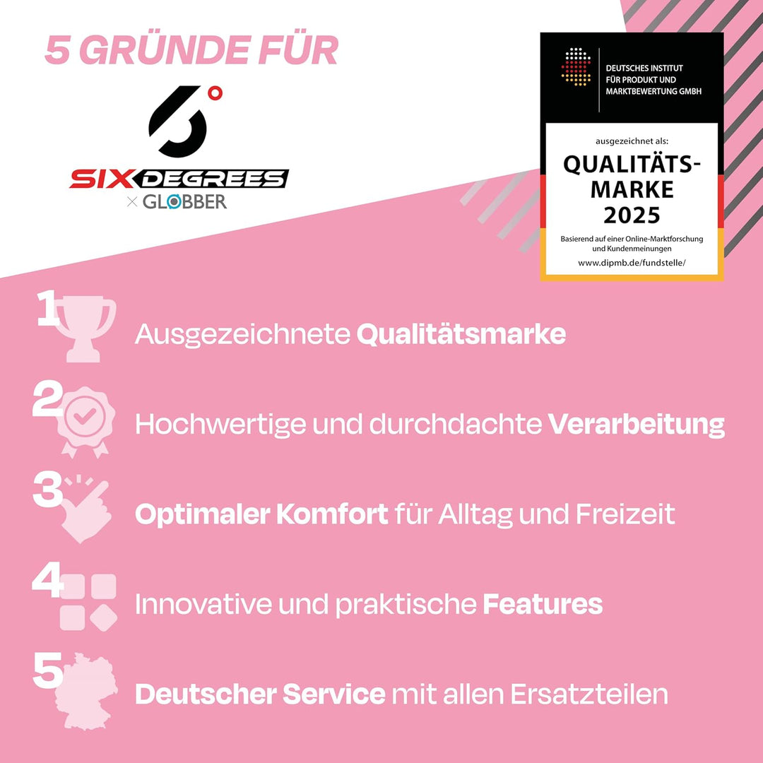 Six Degrees Aluminium Scooter mit Klappmechanismus, Ständer, 205 mm TESTSIEGER, ABEC 7, höhenverstel