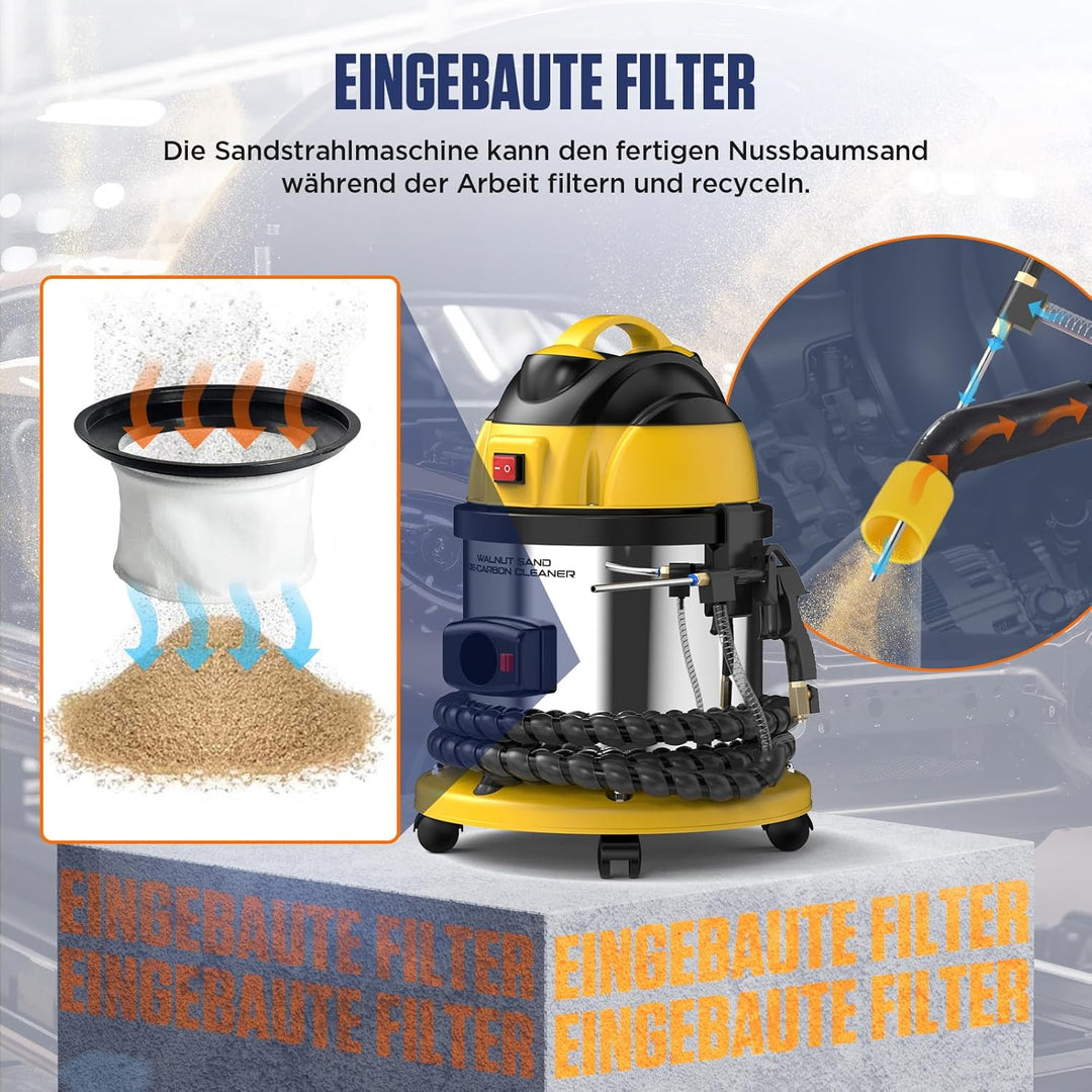 KAISAL 220V Nussschalen Strahlgerät, 13L Walnuss Sandstrahlgerät 1200W Nussschalengranulat Sandstrah