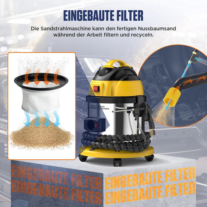 KAISAL 220V Nussschalen Strahlgerät, 13L Walnuss Sandstrahlgerät 1200W Nussschalengranulat Sandstrah