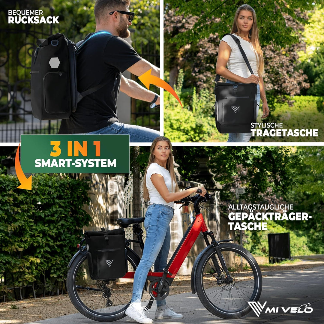 MIVELO 3in1 Fahrradtasche für Gepäckträger I Rucksack &amp; Gepäckträgertasche hinten - in 15 Sekunden u