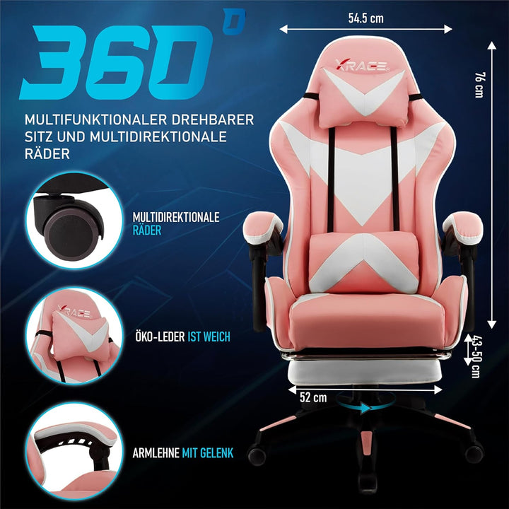 xRace Gaming Stuhl, Bürostuhl, Ergonomischer Pc Stuhl, Gaming Sessel aus Leder mit Lendenwirbelstütz