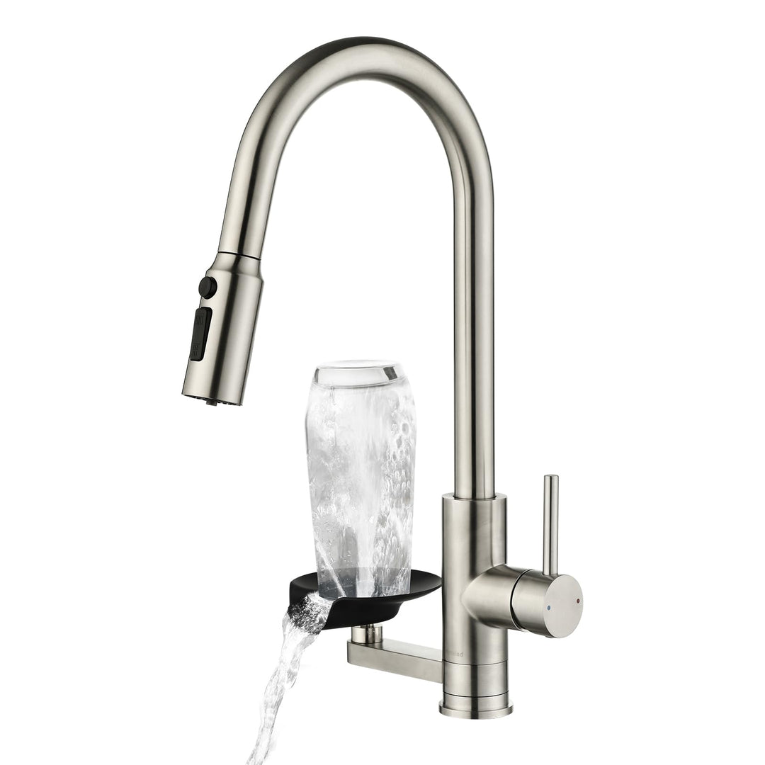 3 Wege Wasserhahn Küche Mynaiad Wasserfilter Glasspüler Ausziehbar Dual-Auslauf,360°-Drehung Küchena