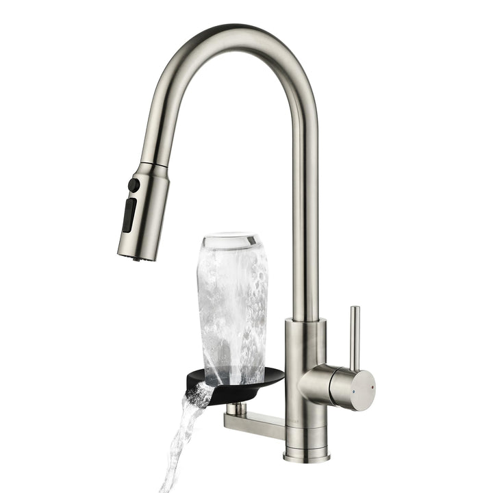 3 Wege Wasserhahn Küche Mynaiad Wasserfilter Glasspüler Ausziehbar Dual-Auslauf,360°-Drehung Küchena