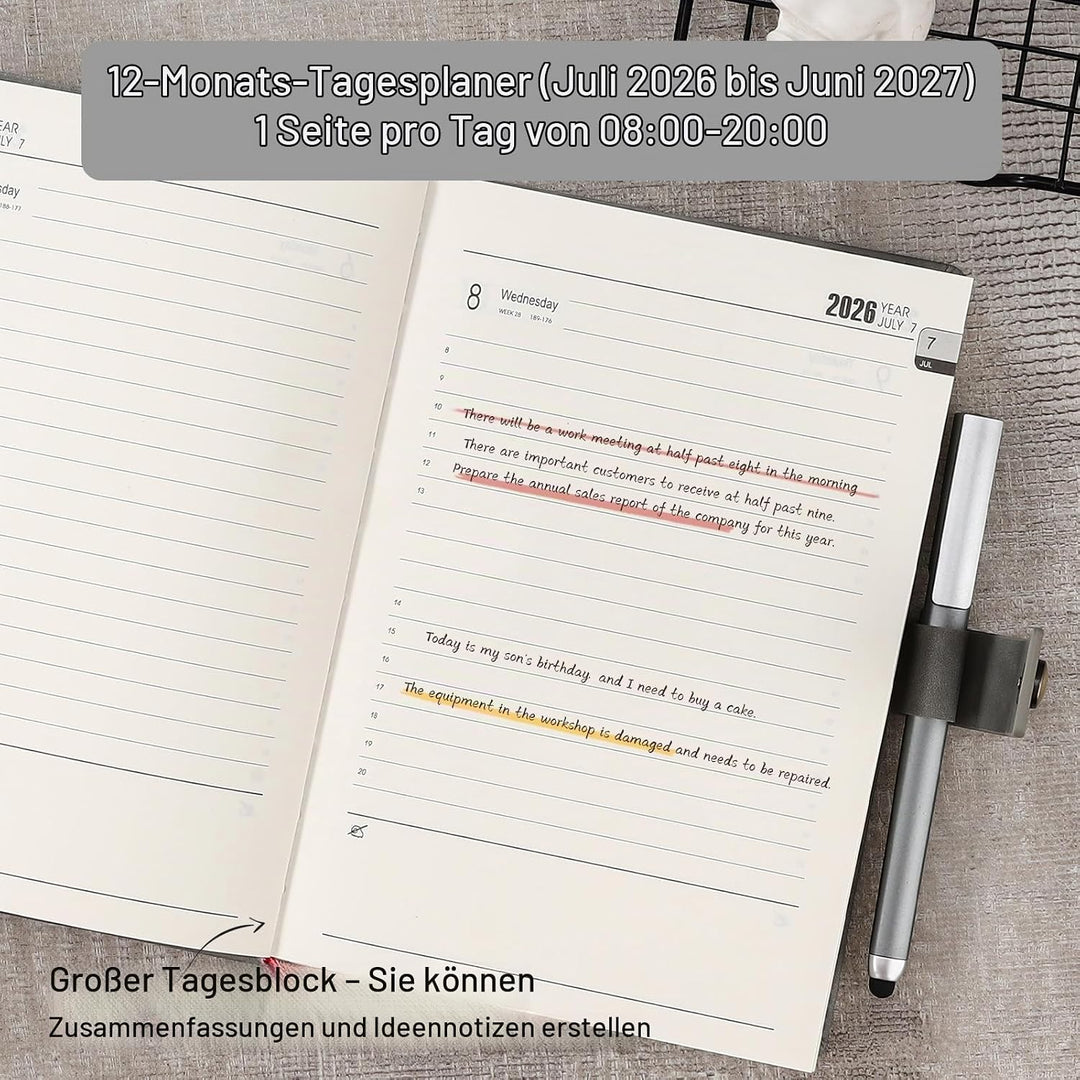Akademischer Terminkalender 2026–2027, Tagesplaner, A5 Tag pro Seite, Tagesplaner von Juli 2026 – Ju