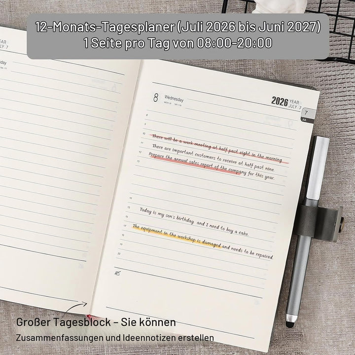 Akademischer Terminkalender 2026–2027, Tagesplaner, A5 Tag pro Seite, Tagesplaner von Juli 2026 – Ju