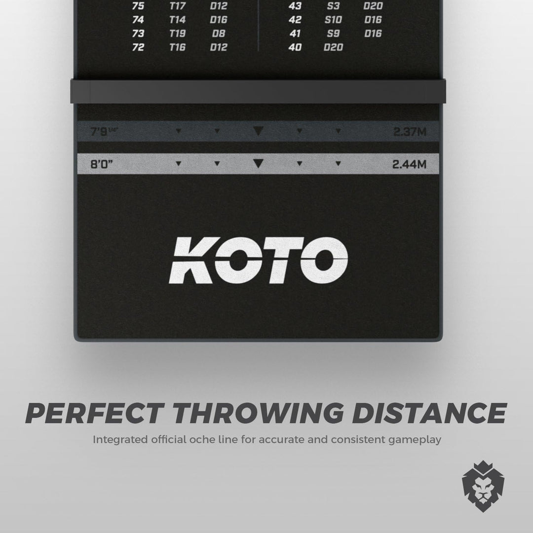 KOTO - Dartteppich Mit Abwurflinie Checkout 285 x 80 cm, Dartmatte, Score Indikator, rutschfeste Dar