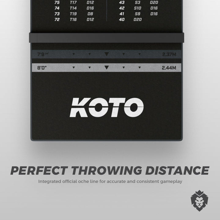 KOTO - Dartteppich Mit Abwurflinie Checkout 285 x 80 cm, Dartmatte, Score Indikator, rutschfeste Dar
