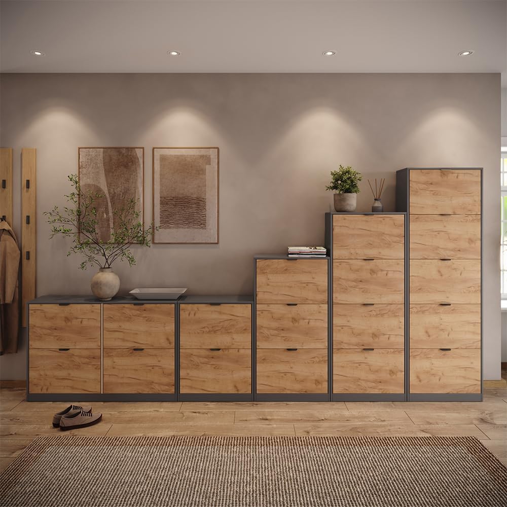Vicco Schuhkipper Gizmo, Goldkraft Eiche/Anthrazit, 59 x 112 cm mit 3 Fächern Goldkraft Oak/Anthraci