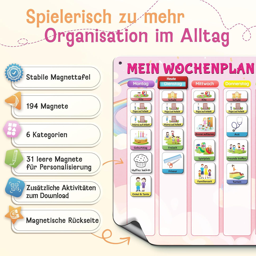 LIKARTO Wochenplaner Kinder – [DAS ORIGINAL] – Montessori Aufgabenplaner & Magnettafel – individuell