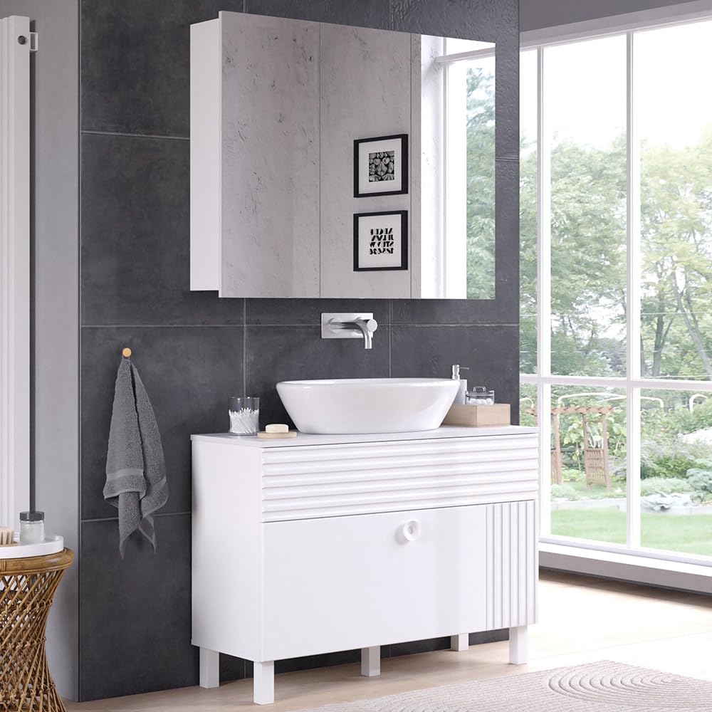 Vicco Bad Spiegelschrank Sola, Weiss, 100 x 79.8 cm mit 3 Türen 100 x 80 cm, 100 x 80 cm