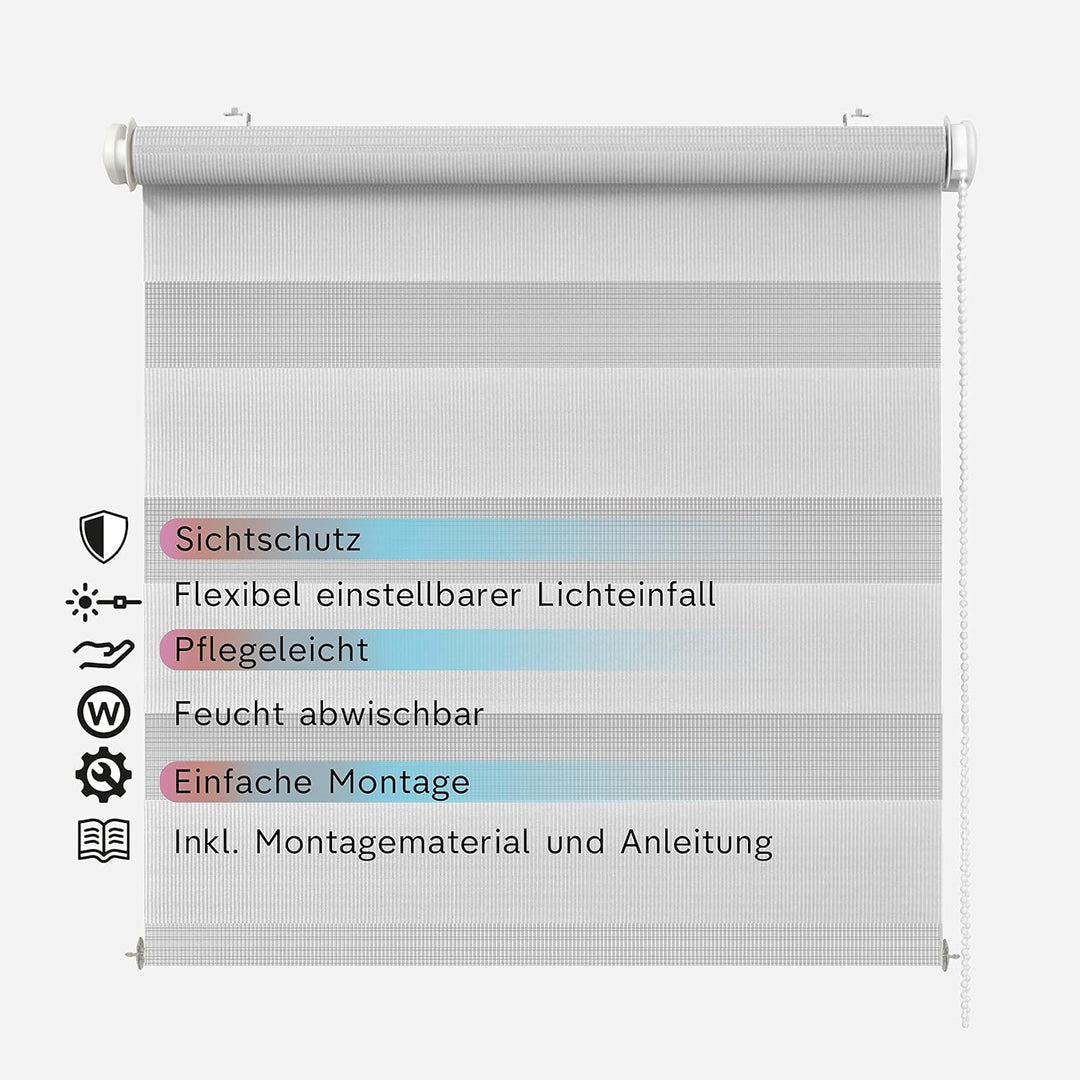 Doppelrollo Fensterrollo ARD Duo-Rollo Klemmfixierung Zebrarollo Seitenzugrollo ohne Bohren, lichtdu