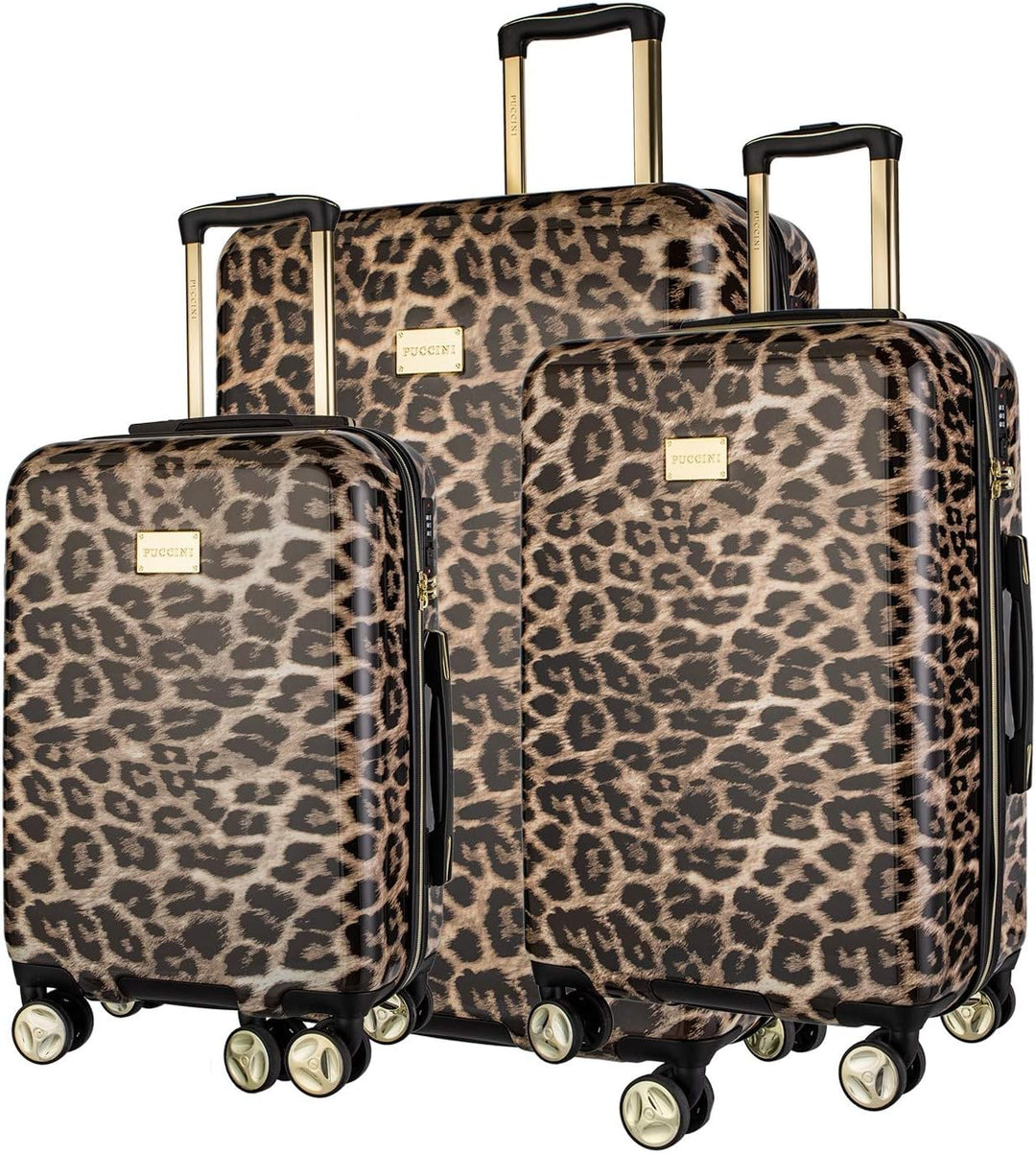Koffer Reisekoffer Hartschalen Trolly Puccini® Beverly Hills (Leopard Beige 6, Set: Gross + Mittelgr