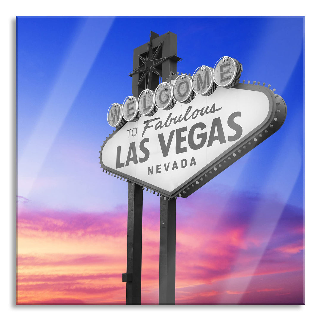 Pixxprint Glasbild | Wandbild auf Echtglas | tolles Las Vegas Schild | 40x40 cm | inkl. Aufhängung u
