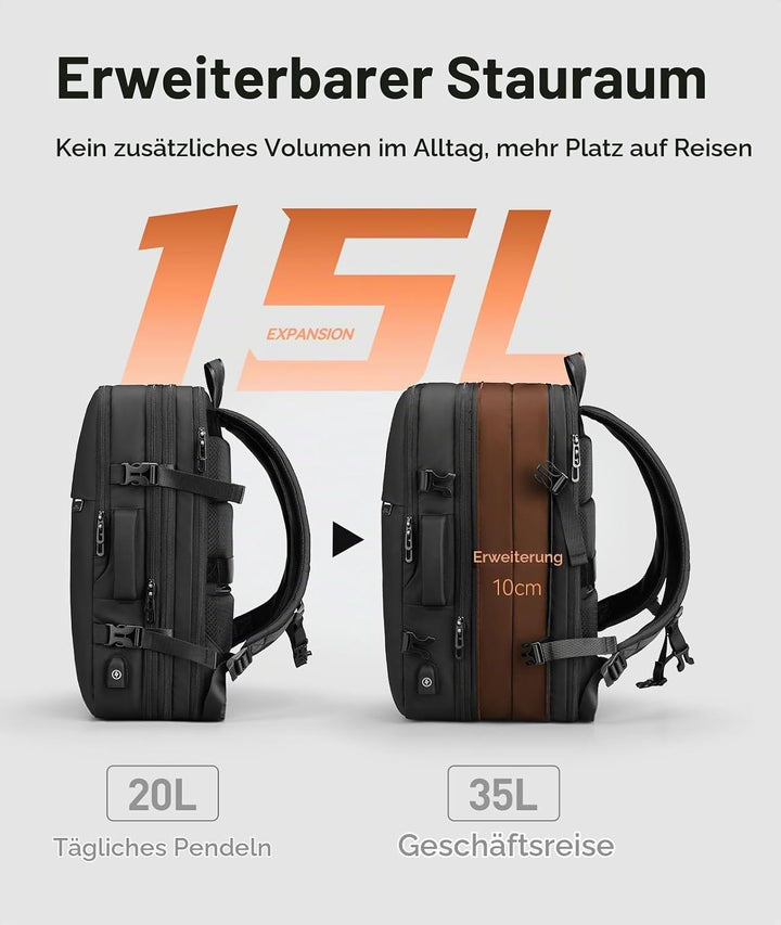 MARK RYDEN Business Rucksack Erweiterbar 20L-35L Hydrophobes Gewebe zum Mitnehmen Laptop für 17,5-Zo