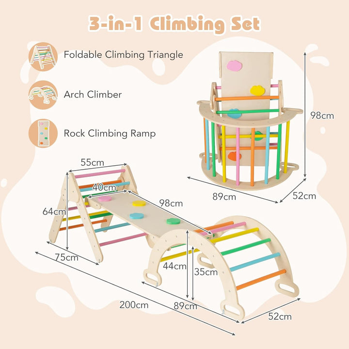 FANTASK 4 in 1 Klettergerüst mit rutsche, Kletterdreieck Holz inkl. doppelseitige Rampe & Kletterbog