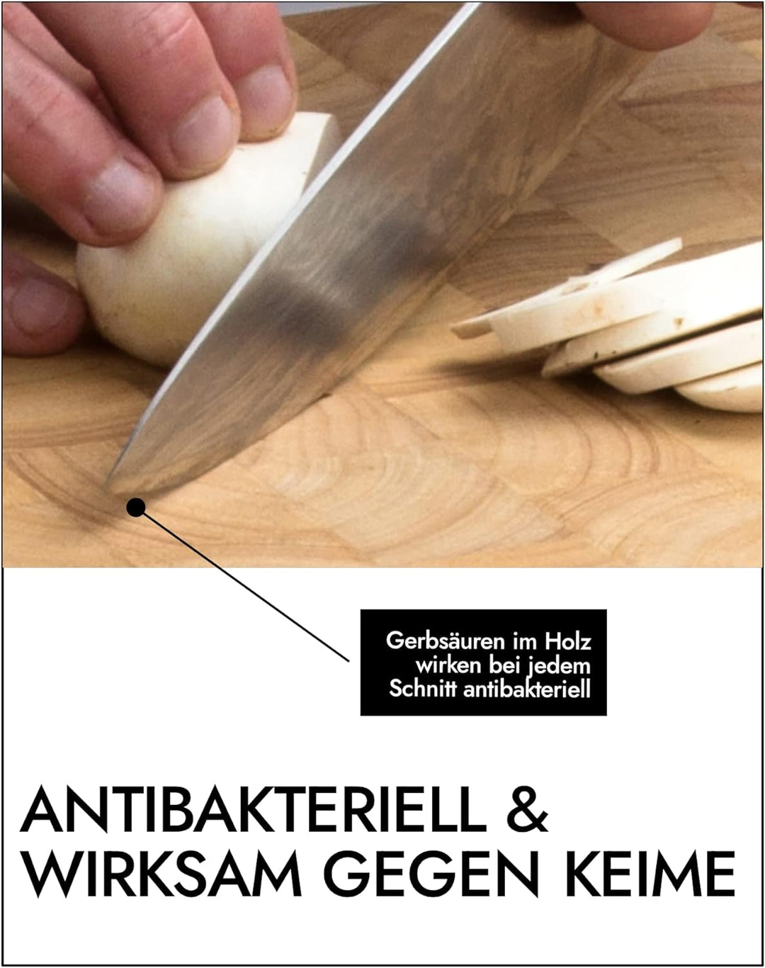 CONTINENTA Schneidebrett Mit 3 Auffangschalen | Holzbrett Mit Hitzebeständigem Edelstahl-Tablett | A