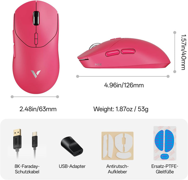 Rapoo VT2 MAX Kabellose Gaming-Maus - 53g Ultraleicht E-Sports Pro PAW3950 Ultimate 30K DPI Echte 80